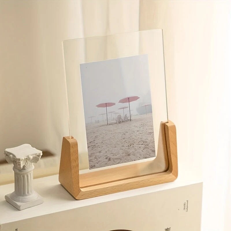U-Shaped Photo Frame – acrylic and wood, minimalist design