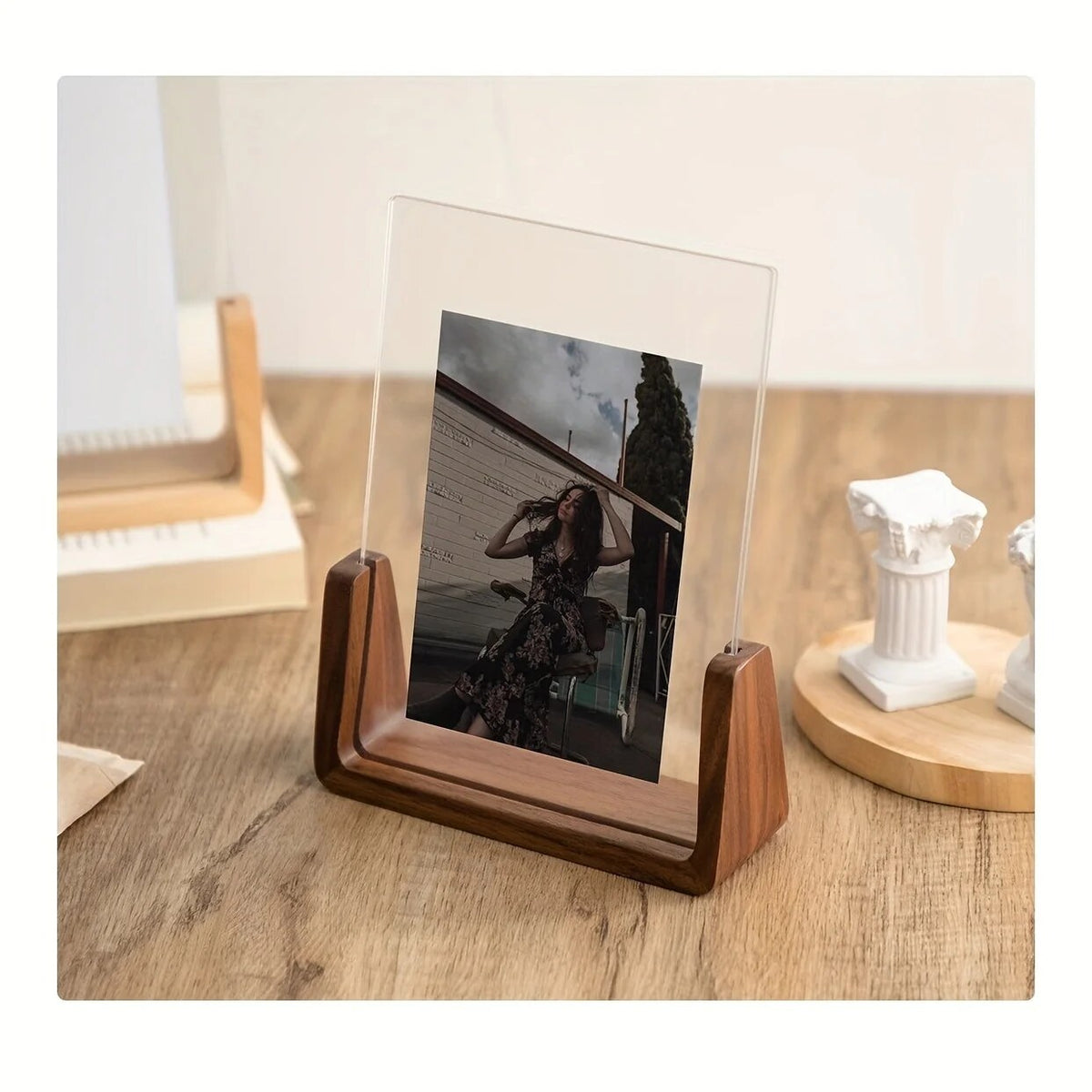 U-Shaped Photo Frame – acrylic and wood, minimalist design