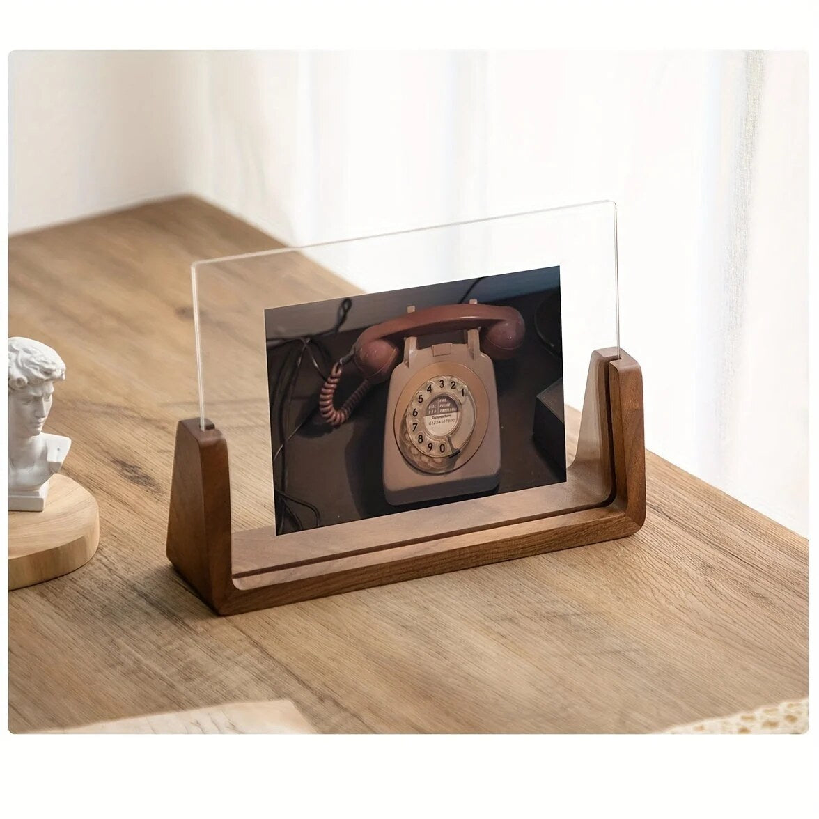 U-Shaped Photo Frame – acrylic and wood, minimalist design