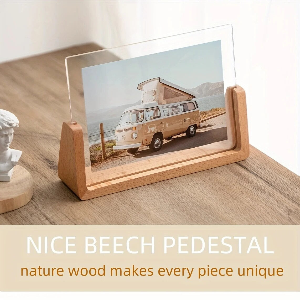 U-Shaped Photo Frame – acrylic and wood, minimalist design
