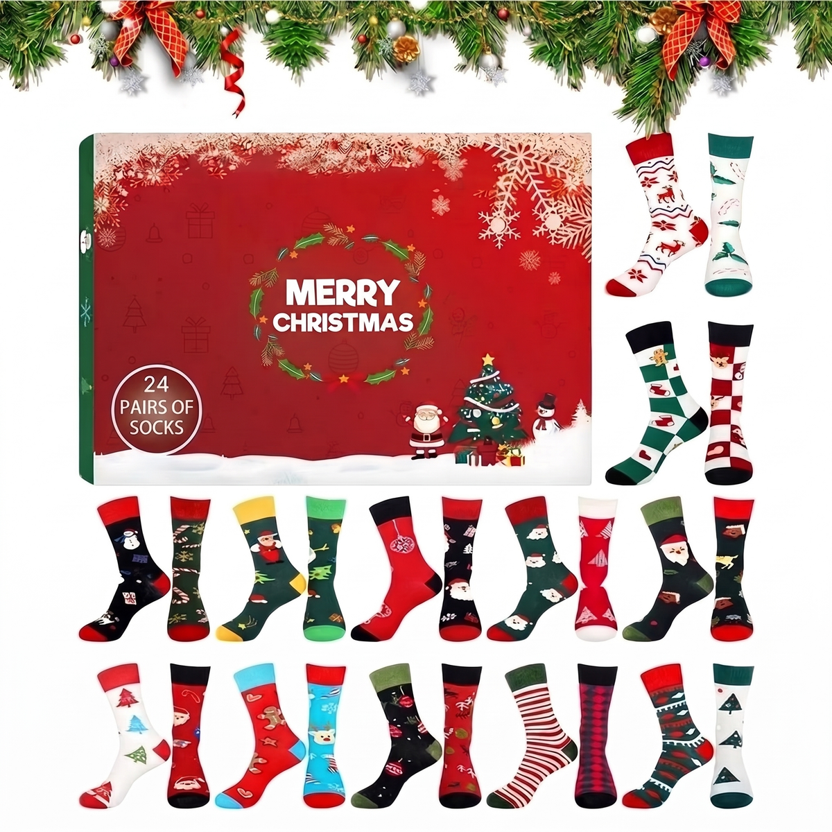 Christmas Socks Advent Calendar – 24 pairs in festive patterns