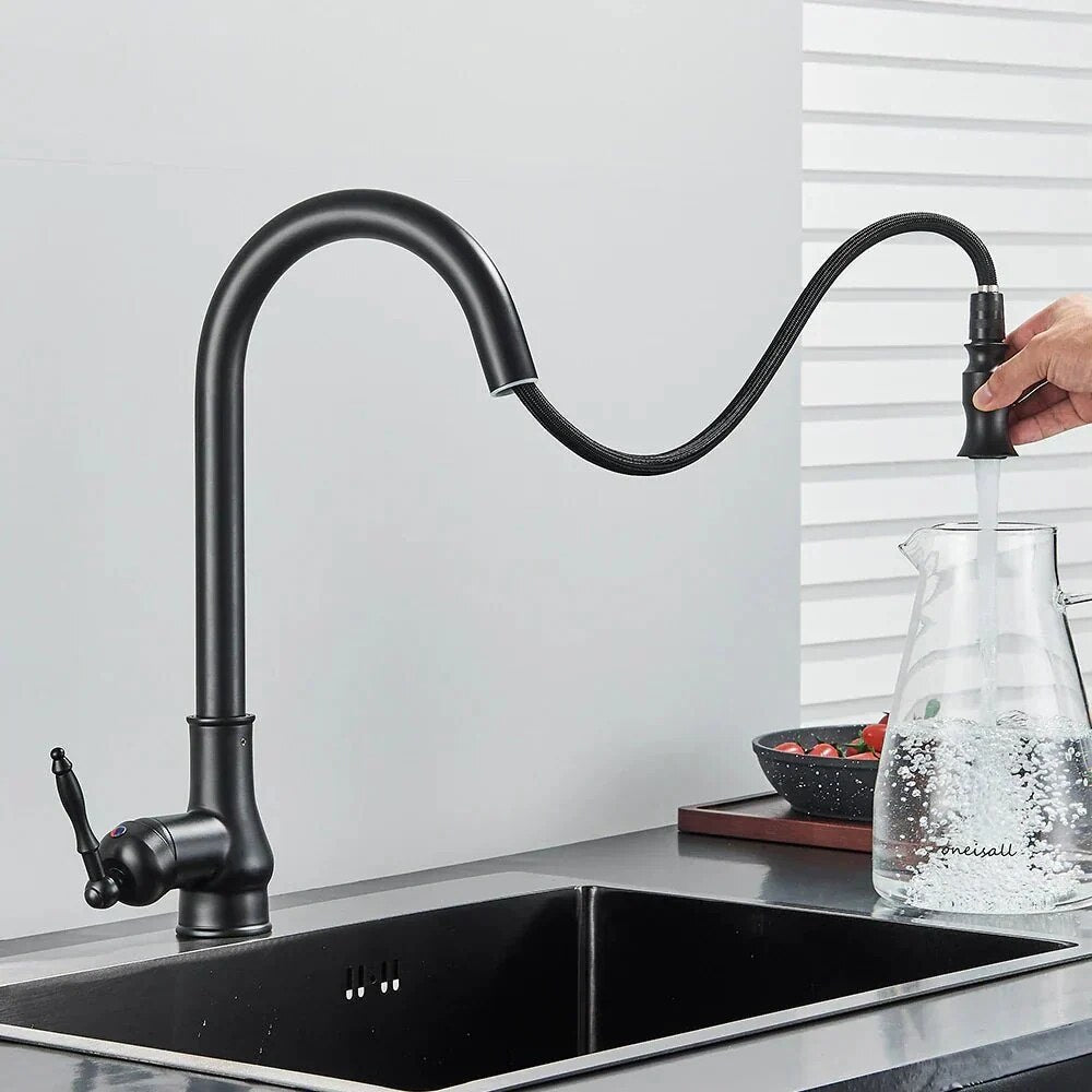Vintage Kitchen Mixer Tap – brass, pull-out spray, traditional lever
