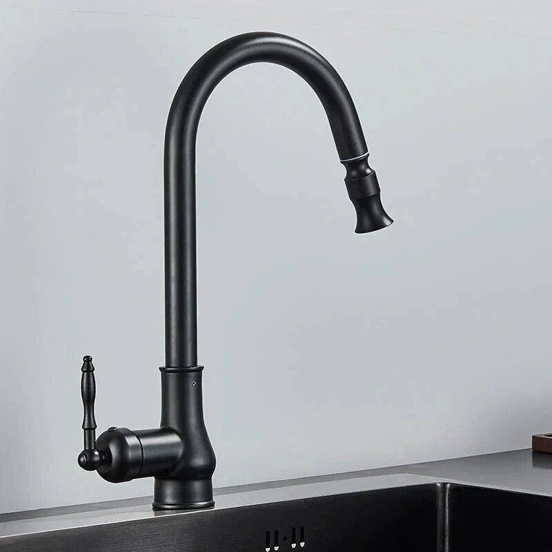 Vintage Kitchen Mixer Tap – brass, pull-out spray, traditional lever