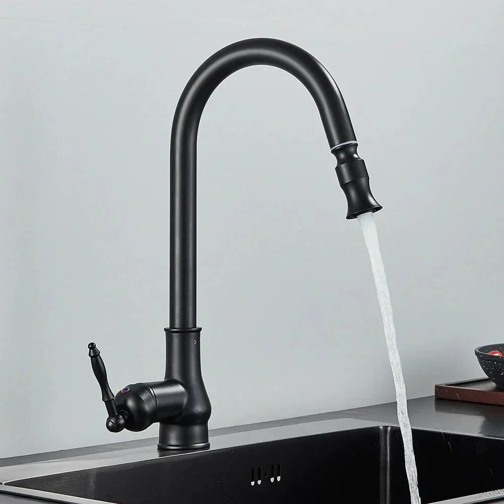 Vintage Kitchen Mixer Tap – brass, pull-out spray, traditional lever