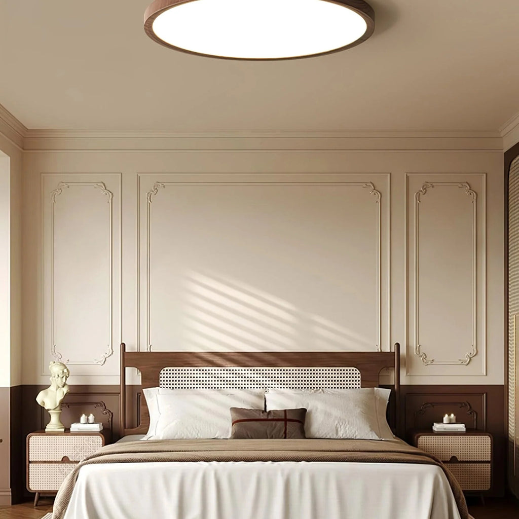 Walnut Wood Ceiling Light – minimalist flush mount design