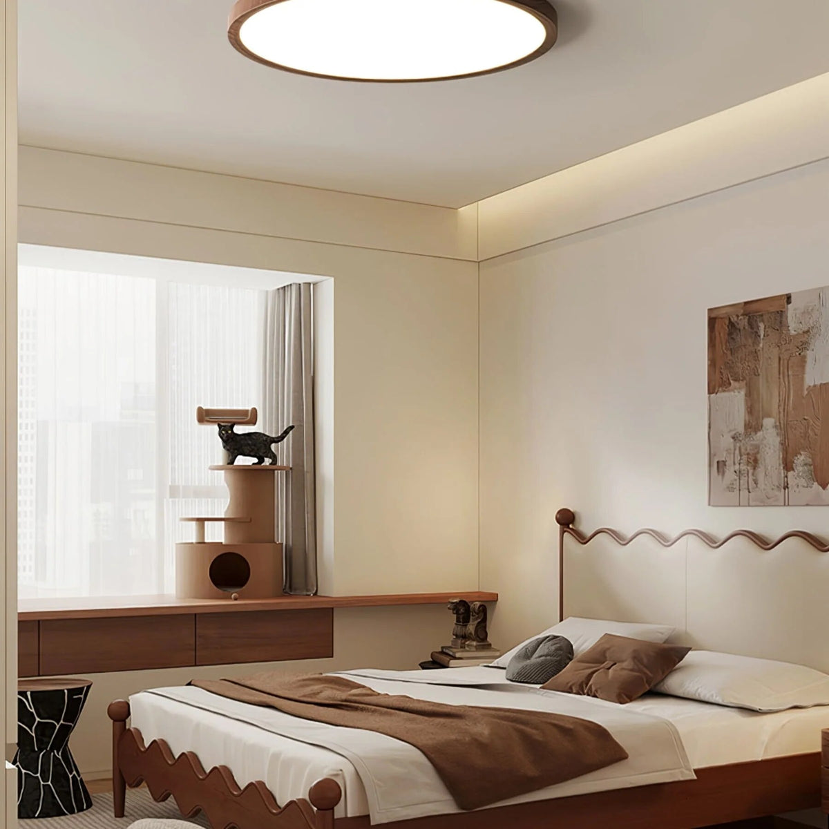 Walnut Wood Ceiling Light – minimalist flush mount design