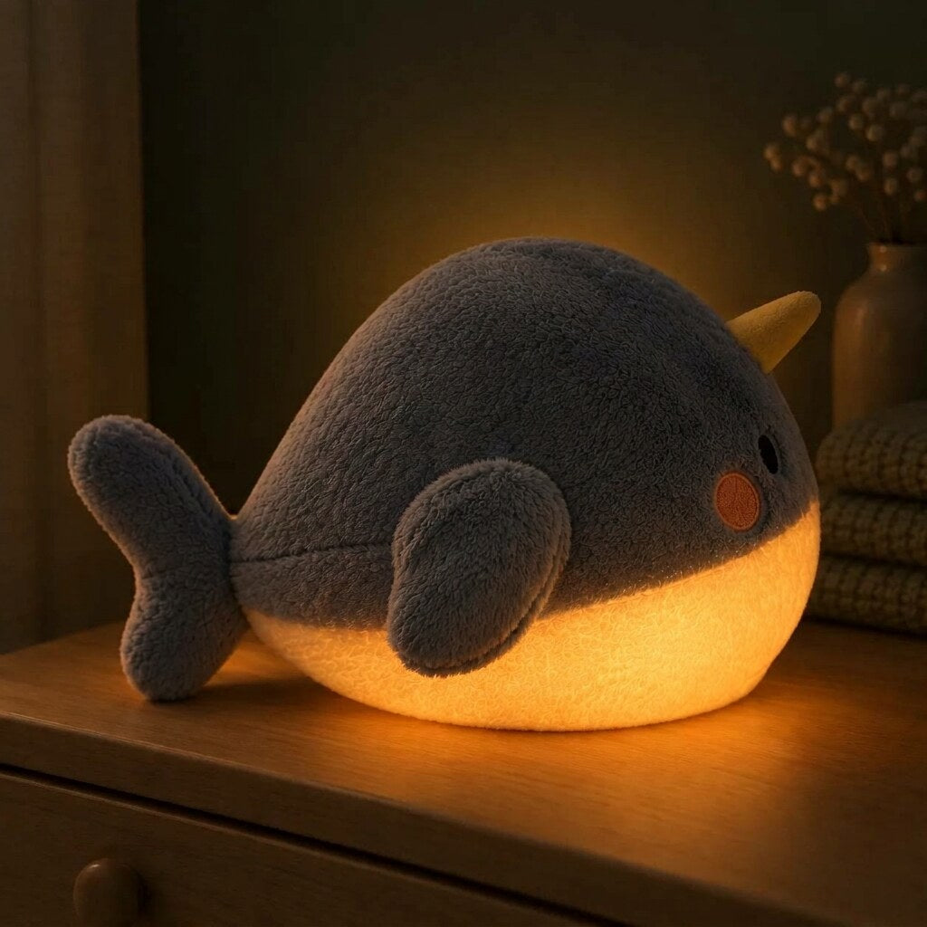 Whale Plush Night Light – white noise, ten lullabies, washable