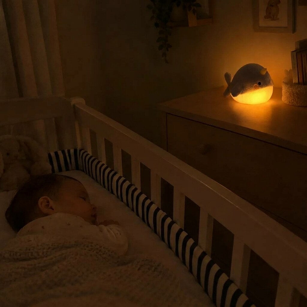 Whale Plush Night Light – white noise, ten lullabies, washable