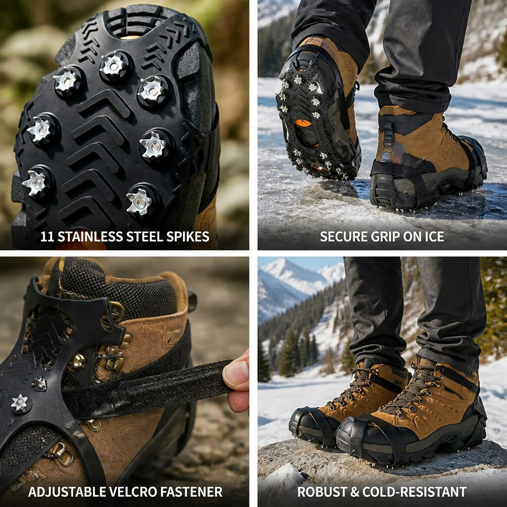Winter Crampons – stainless steel spikes, elastomer base, adjustable