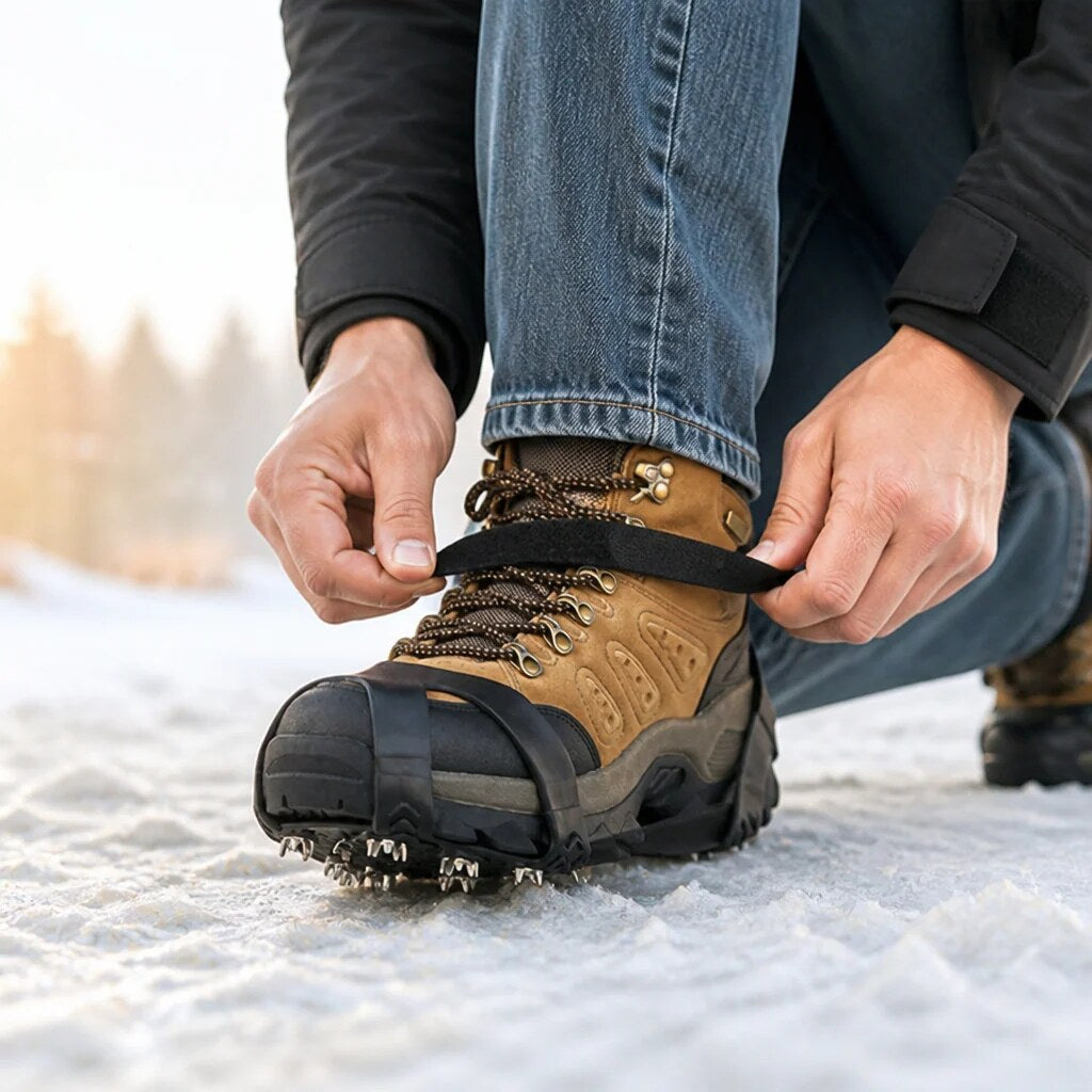 Winter Crampons – stainless steel spikes, elastomer base, adjustable