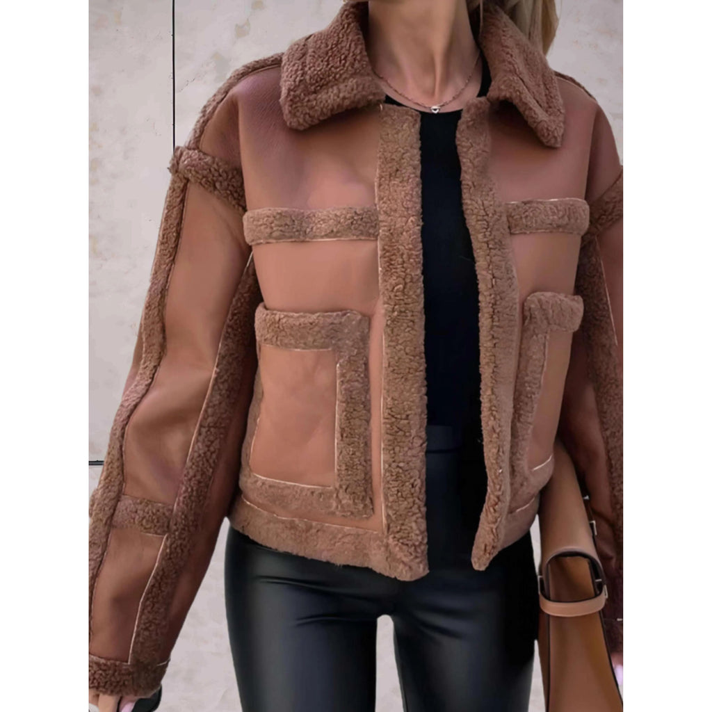 Women's Aviator Jacket – faux shearling trim, notch collar