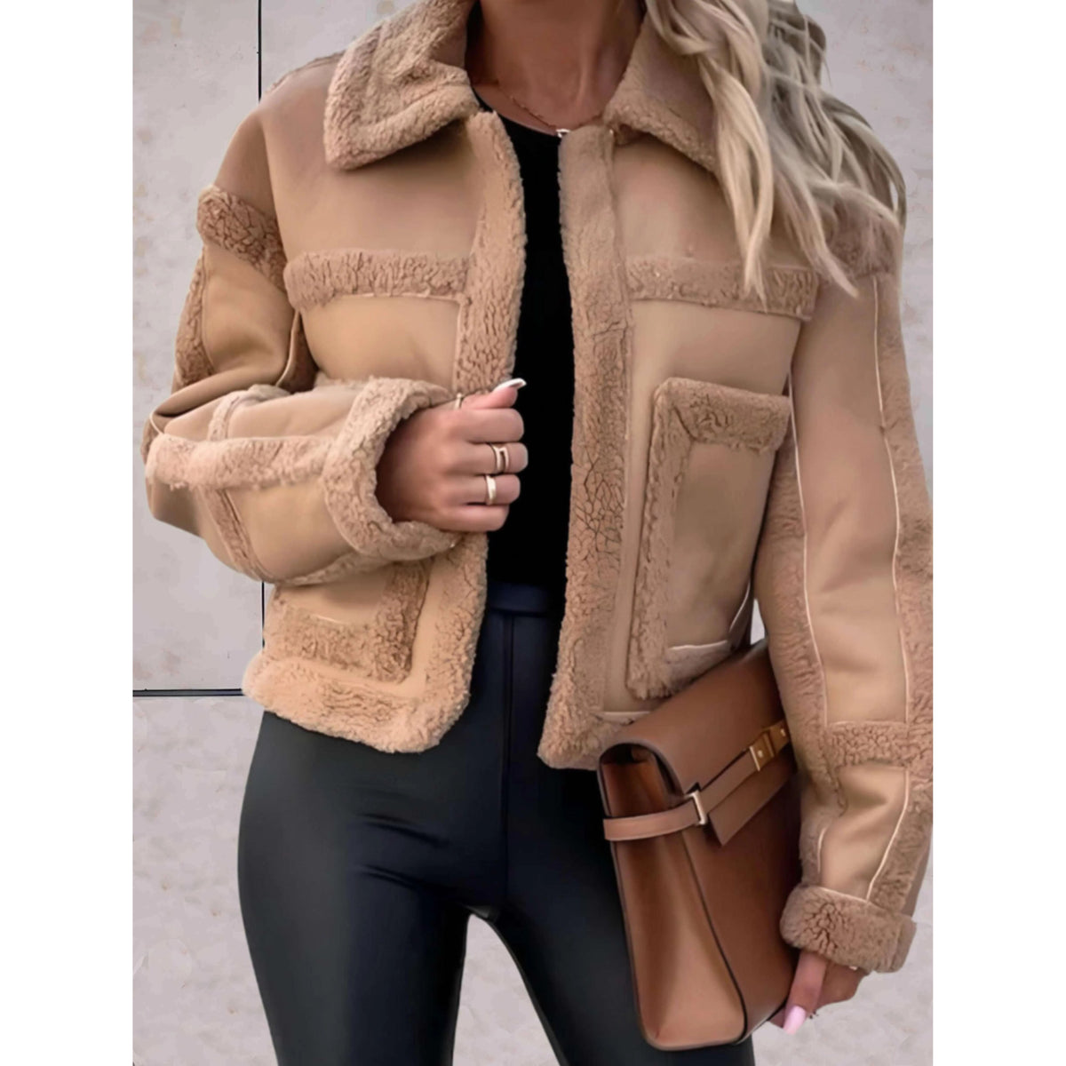 Women's Aviator Jacket – faux shearling trim, notch collar