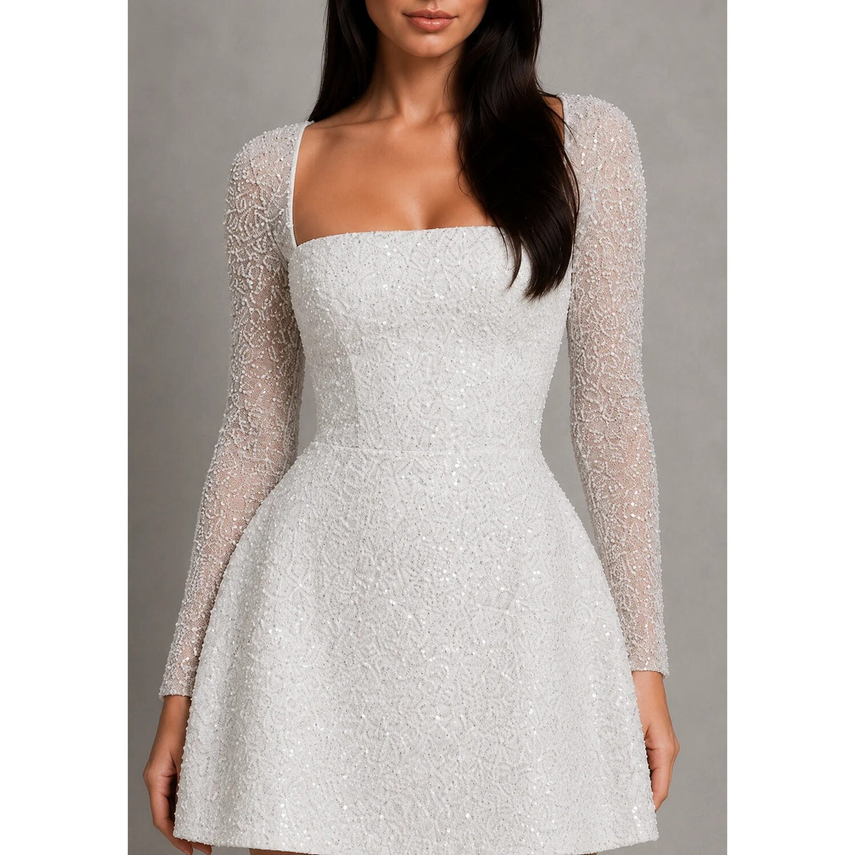 Women's Beaded Mini Dress – structured crepe, lace-up back