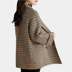 Women's Double-Breasted Blazer – houndstooth check, hip-length