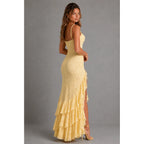 Women's Lace Maxi Dress – evening wear, high split, adjustable straps