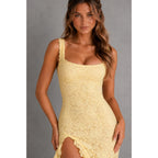 Women's Lace Maxi Dress – evening wear, high split, adjustable straps