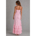 Women's Lace Maxi Dress – evening wear, high split, adjustable straps