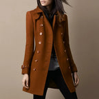 Women's Military Coat – double-breasted, notch lapels, fitted waist
