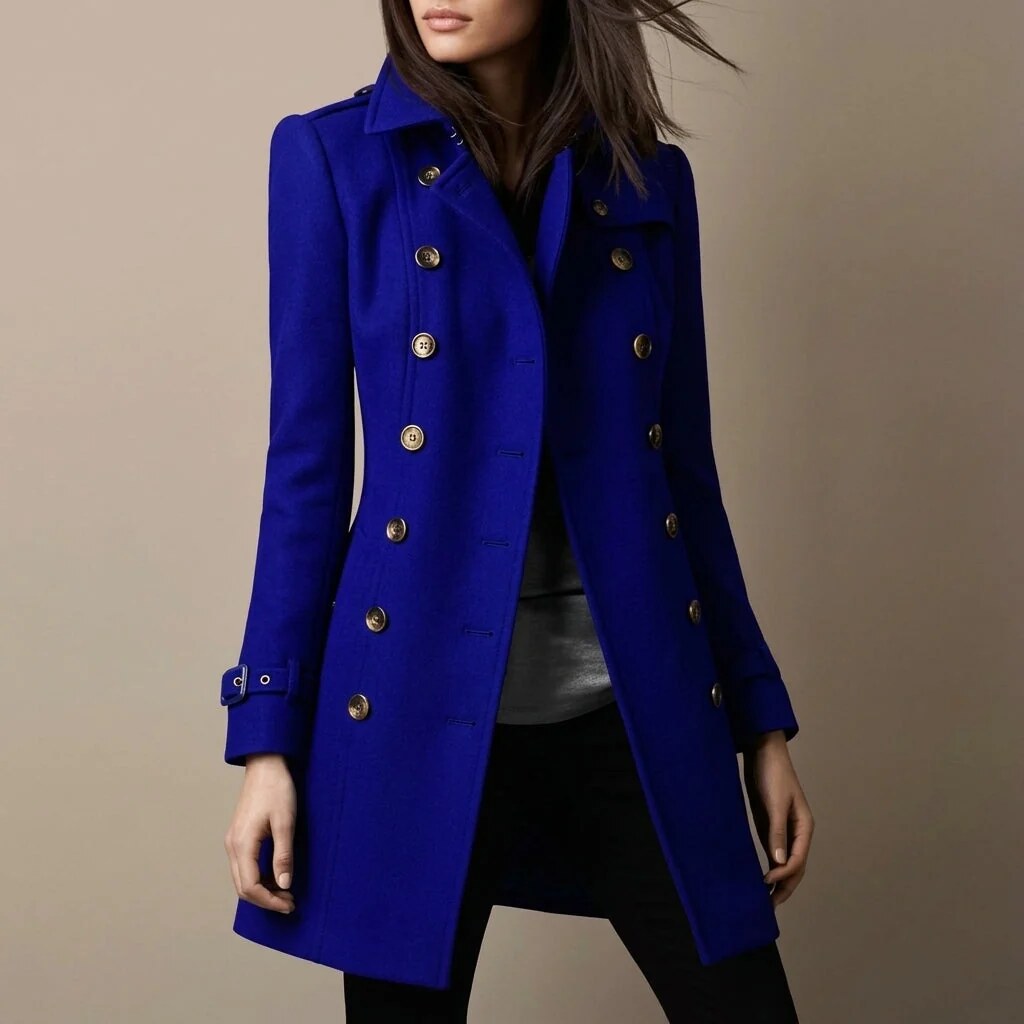 Women's Military Coat – double-breasted, notch lapels, fitted waist
