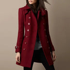 Women's Military Coat – double-breasted, notch lapels, fitted waist