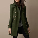 Women's Military Coat – double-breasted, notch lapels, fitted waist