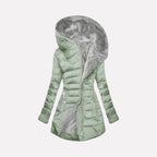 Women's Quilted Coat with Hood – zip front, side pockets, layered wear