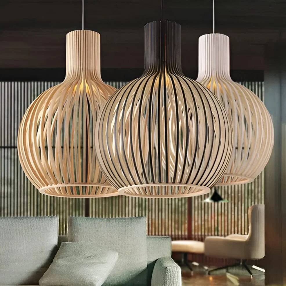 Wood Pendant Light – adjustable height and direction, vintage inspired, LED