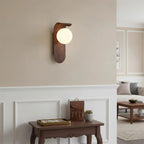 Wood Wall Light – opal globe diffuser, warm light, curved backplate