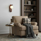 Wood Wall Light – opal globe diffuser, warm light, curved backplate