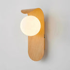 Wood Wall Light – opal globe diffuser, warm light, curved backplate