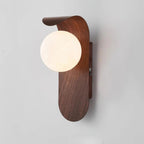 Wood Wall Light – opal globe diffuser, warm light, curved backplate