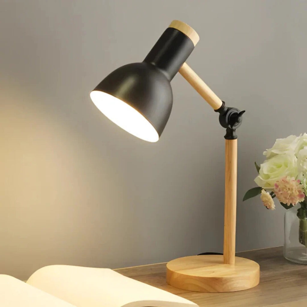 Wooden and metal task lamp – adjustable shade, desk and bedside