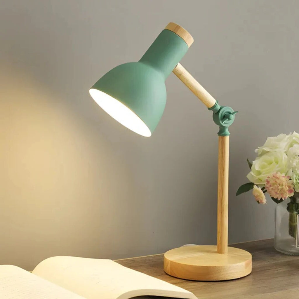 Wooden and metal task lamp – adjustable shade, desk and bedside