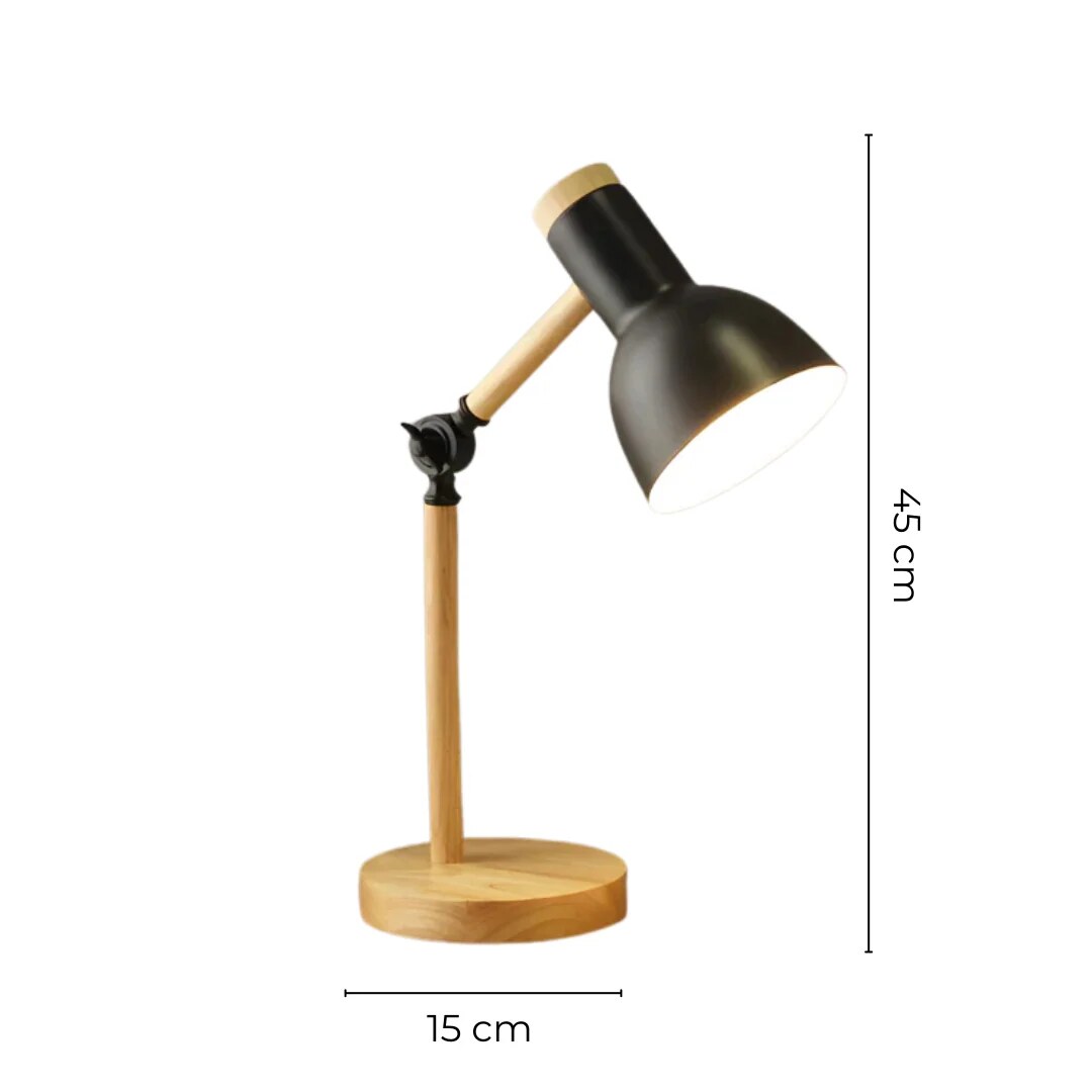 Wooden and metal task lamp – adjustable shade, desk and bedside