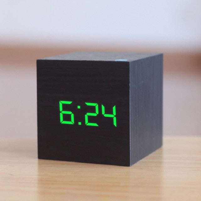 Wooden Cube Alarm Clock