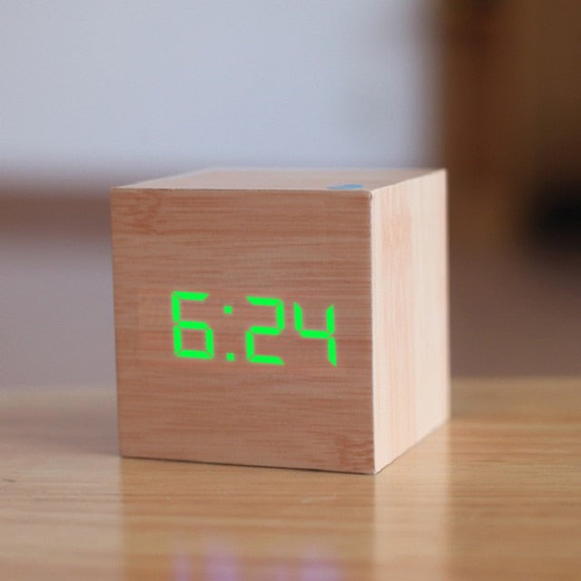 Wooden Cube Alarm Clock