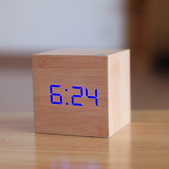 Wooden Cube Alarm Clock