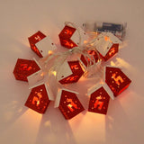 Wooden House Fairy Lights – LED village string in red or white, battery powered