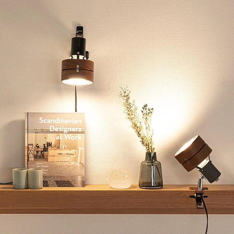 Wooden Reading Light – clip-on clamp mount, adjustable head