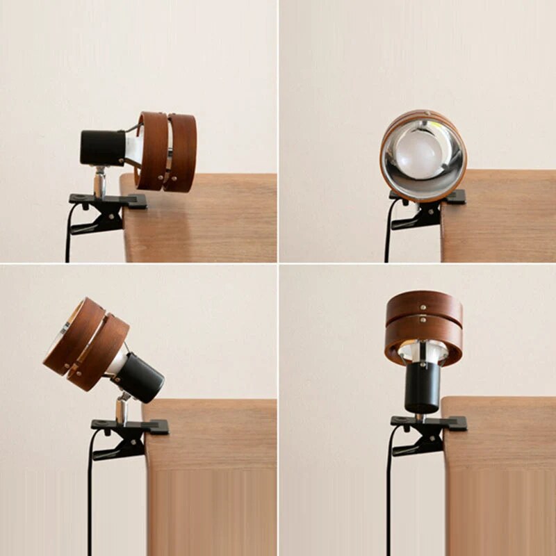 Wooden Reading Light – clip-on clamp mount, adjustable head