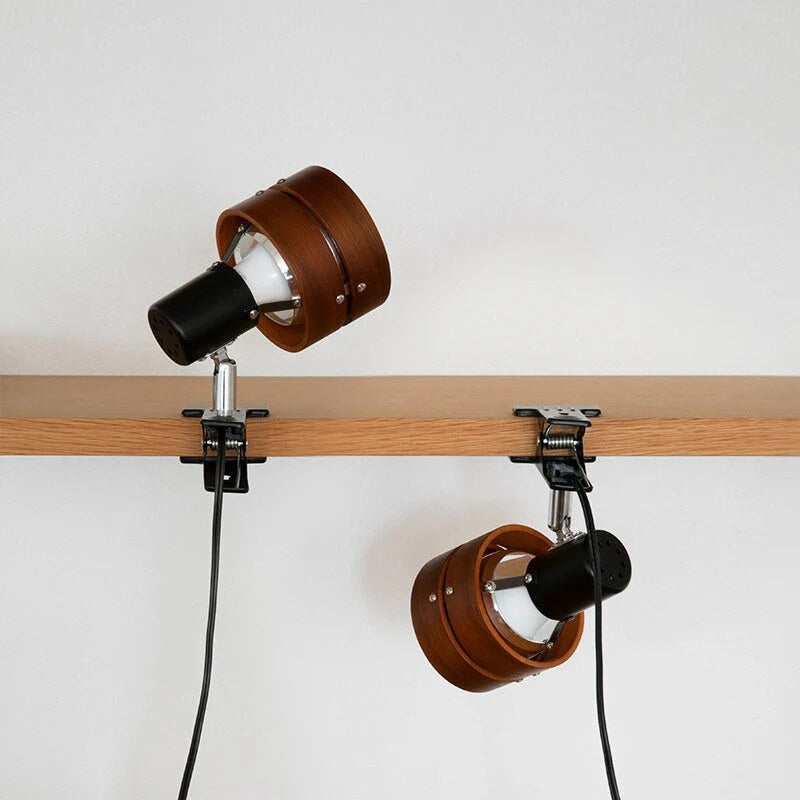 Wooden Reading Light – clip-on clamp mount, adjustable head