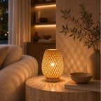 ZENAVENORA Bamboo Table Lamp – hand woven, dimmable, three colour modes
