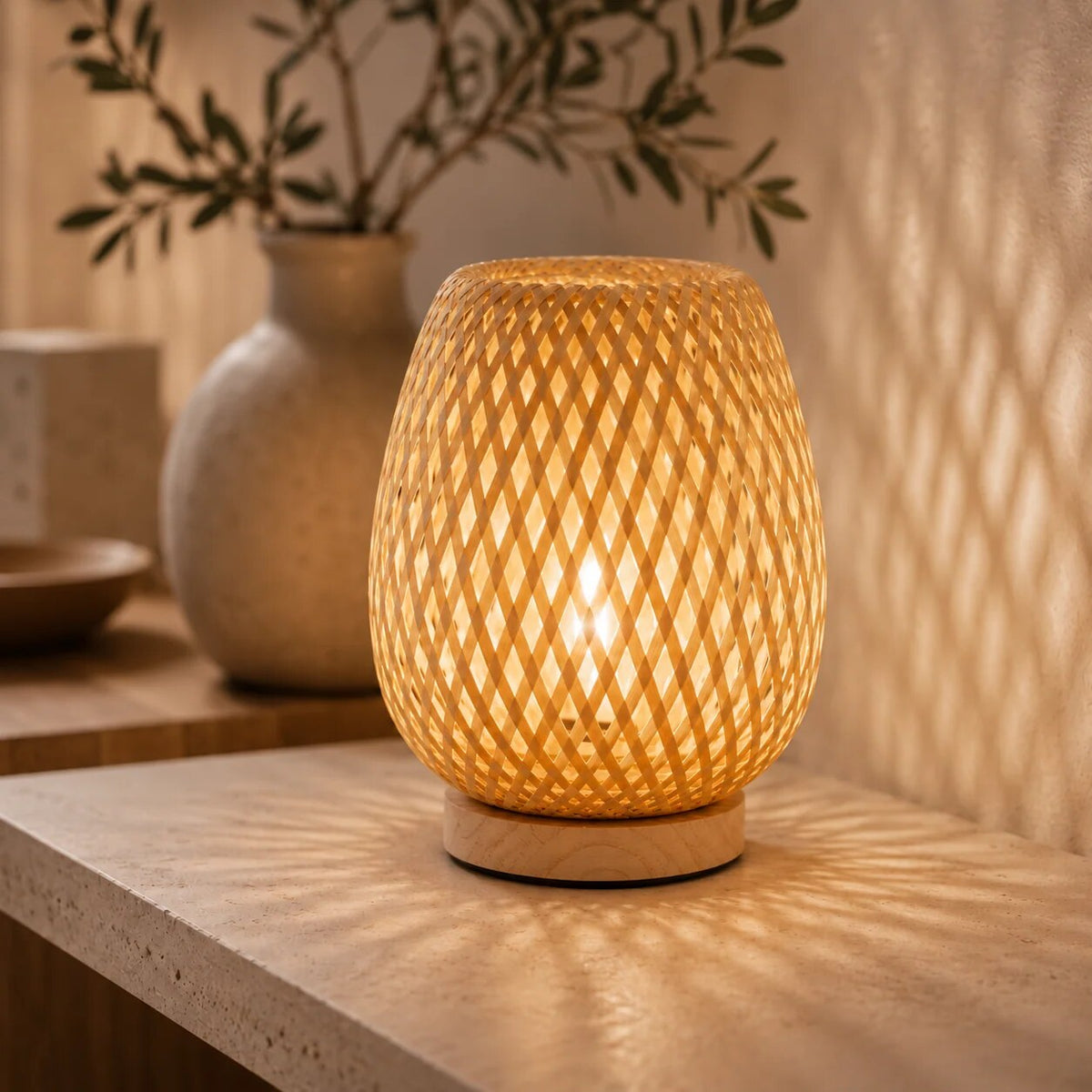 ZENAVENORA Bamboo Table Lamp – hand woven, dimmable, three colour modes
