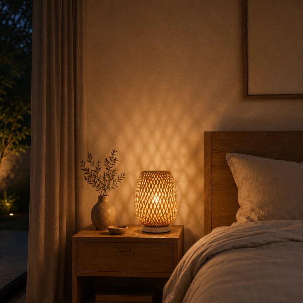 ZENAVENORA Bamboo Table Lamp – hand woven, dimmable, three colour modes